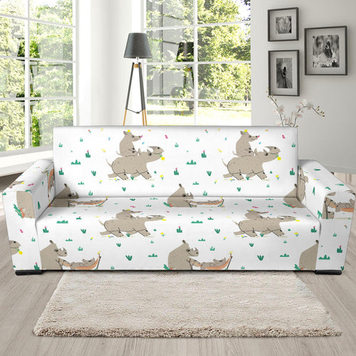 Cute Rhino Pattern Background Sofa Slipcover