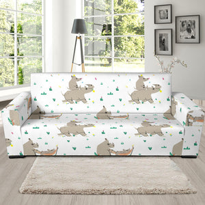 Cute Rhino Pattern Background Sofa Slipcover
