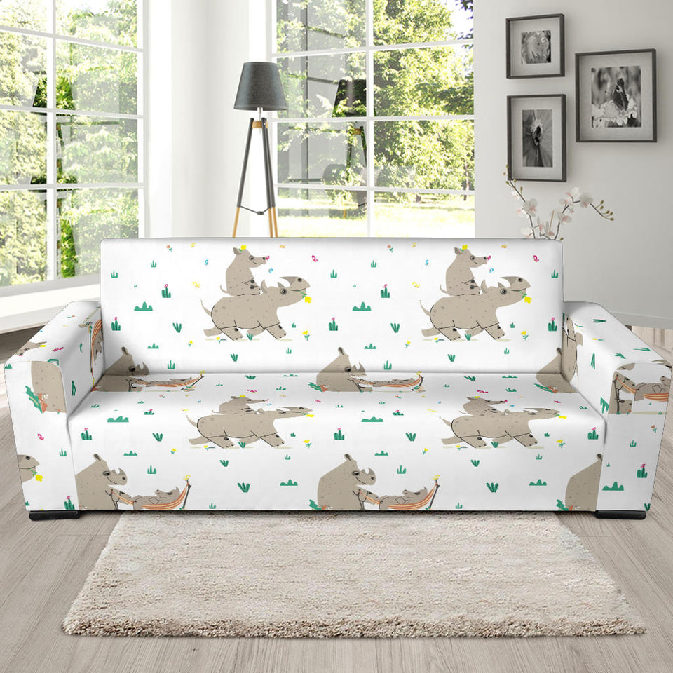Cute Rhino Pattern Background Sofa Slipcover