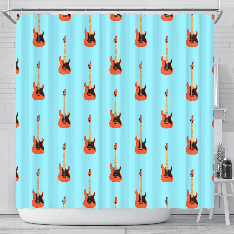 Electric Guitar Pattern Light Blue Background Shower Curtain Fulfilled In US