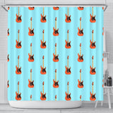 Electric Guitar Pattern Light Blue Background Shower Curtain Fulfilled In US