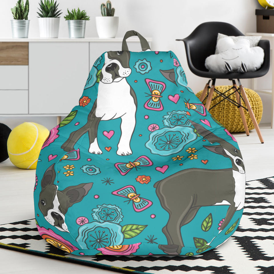 Boston Terrier Beautiful Flower Pattern Bean Bag Cover