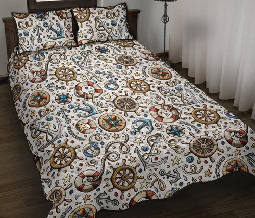 Cute nautical steering wheel anchor pattern Quilt Bed Set