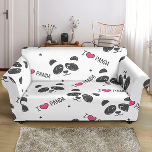 Hand Drawn Faces Of Pandas Pattern Loveseat Couch Slipcover