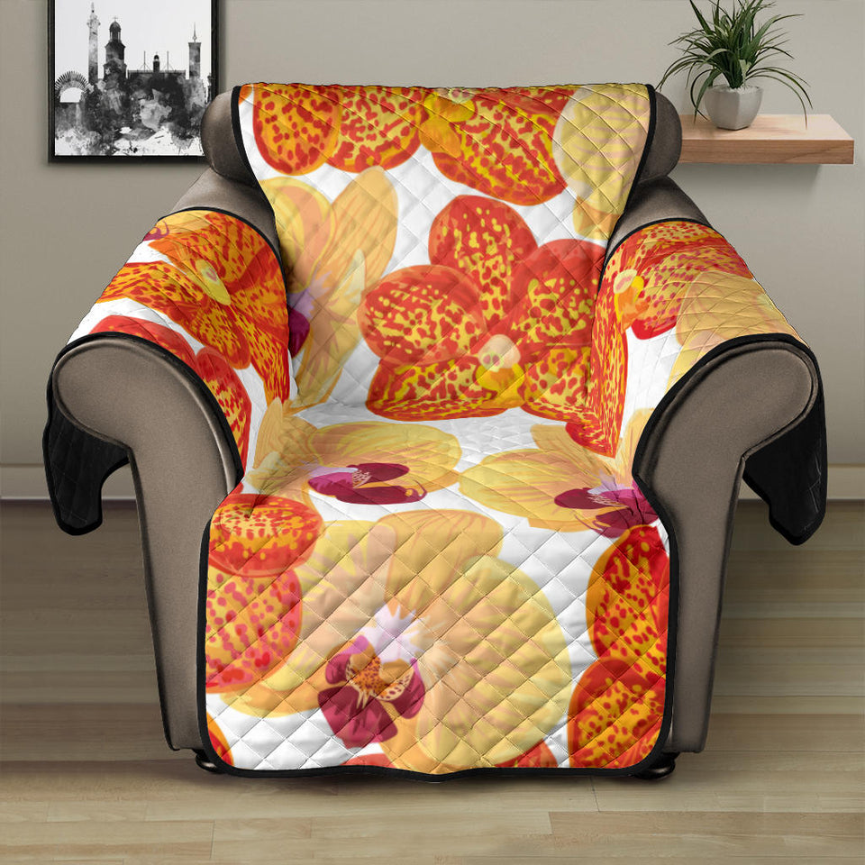 Orange yellow orchid flower pattern background Recliner Cover Protector