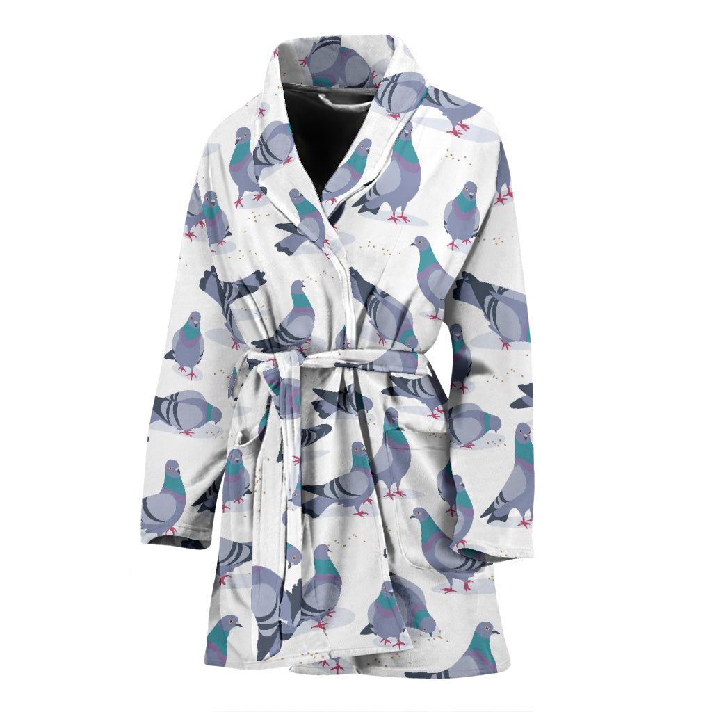 Pigeon Pattern Print Design 03 Women's Bathrobe