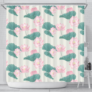 Pink Lotus Waterlily Leaves Pattern Shower Curtain Fulfilled In US