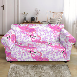 Pink Flamingo Flower Pattern Loveseat Couch Slipcover