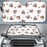 Cute Pugs Pink Heart Paw Pattern Car Sun Shade