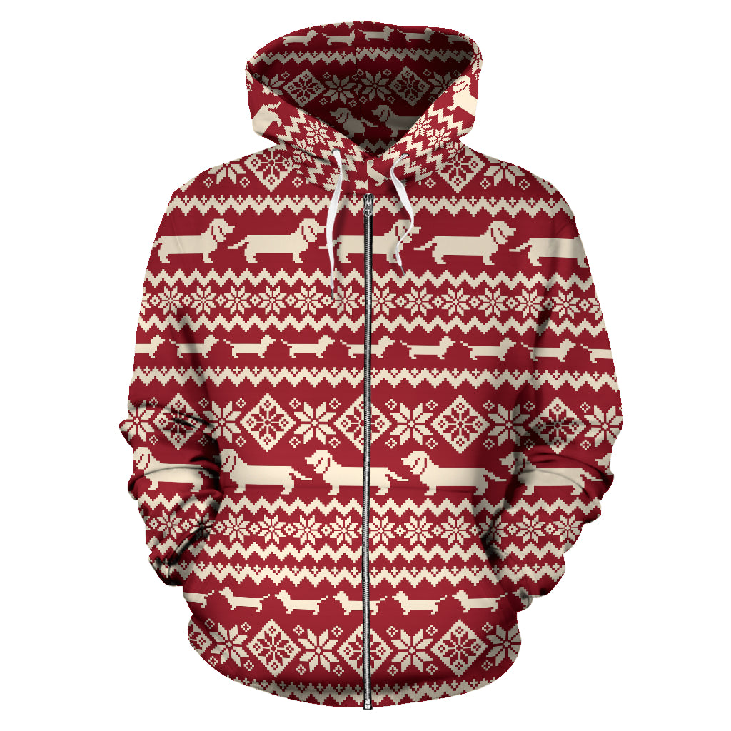 Dachshund Nordic Pattern Zip Up Hoodie