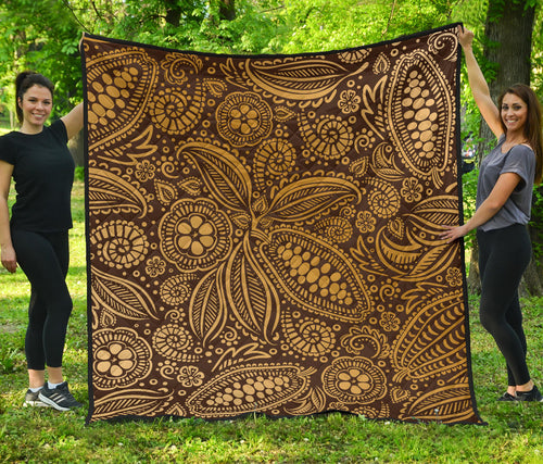 Cocoa Beans Tribal Polynesian Pattern Background Premium Quilt