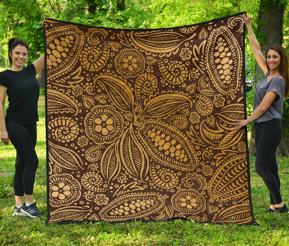 Cocoa Beans Tribal Polynesian Pattern Background Premium Quilt