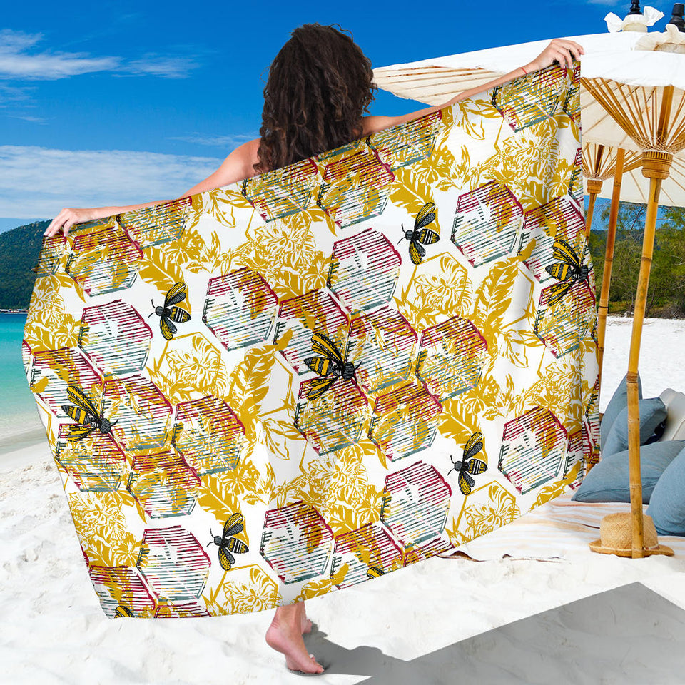 Cool Bee Honeycomb Leaves Pattern Sarong