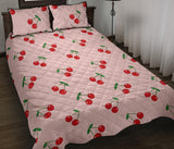 cherry pattern pink background Quilt Bed Set