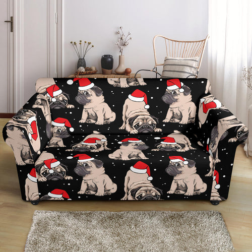 Christmas Pugs Santa_S Red Cap Pattern Loveseat Couch Slipcover