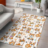 Cute Dog Corgi Striped Background Pattern Area Rug