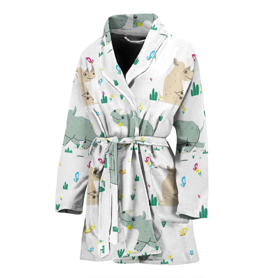 Cute Rhino Pattern Women'S Bathrobe
