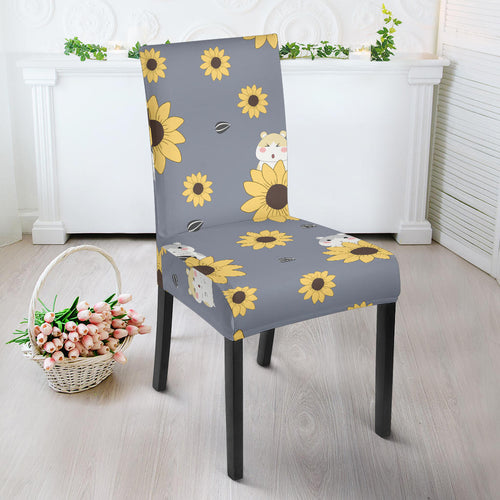 Cute Hamster Sunflower Pattern Background Dining Chair Slipcover