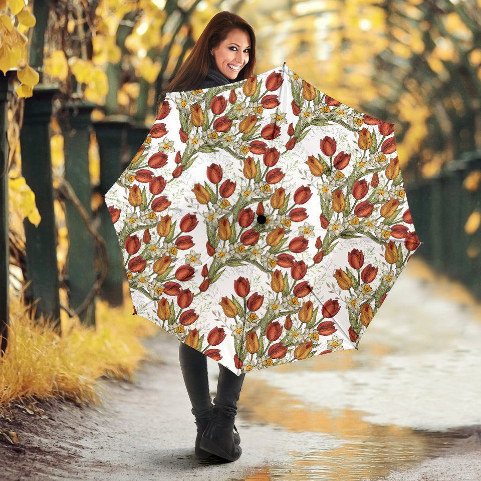Red Tulips And Daffodils Pattern Umbrella