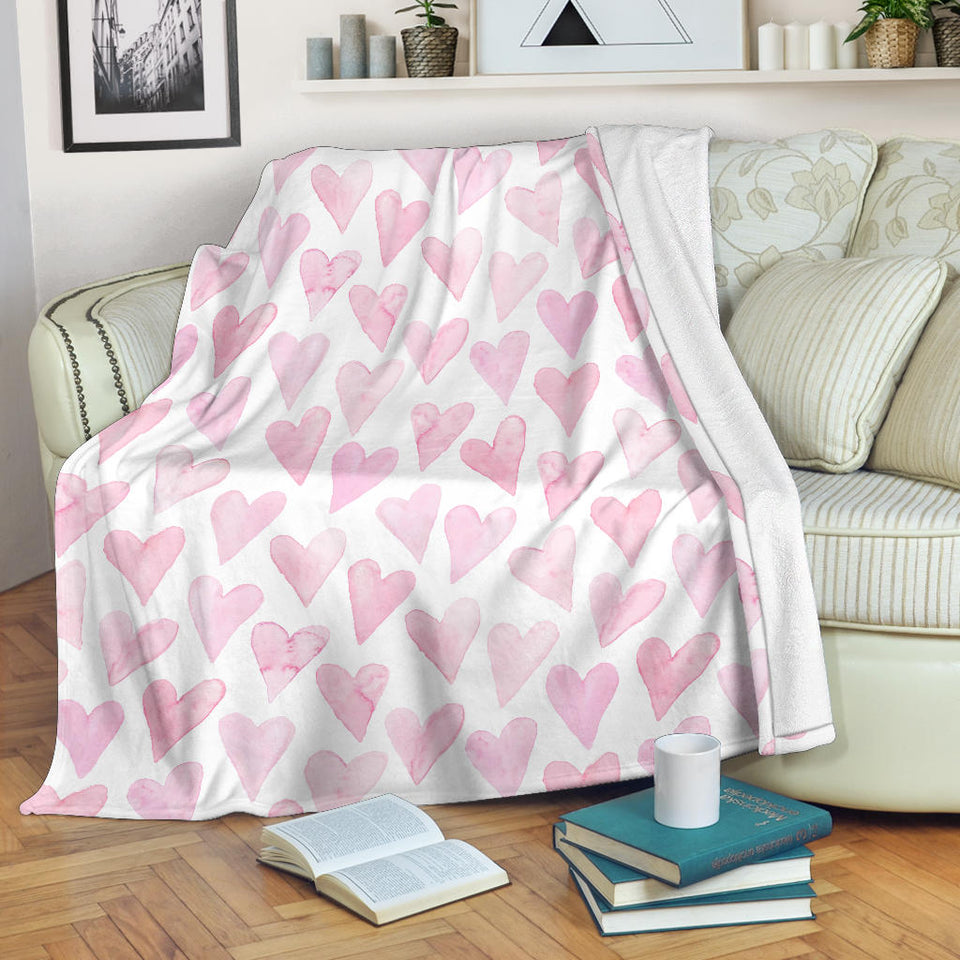 Watercolor Pink Heart Pattern Premium Blanket