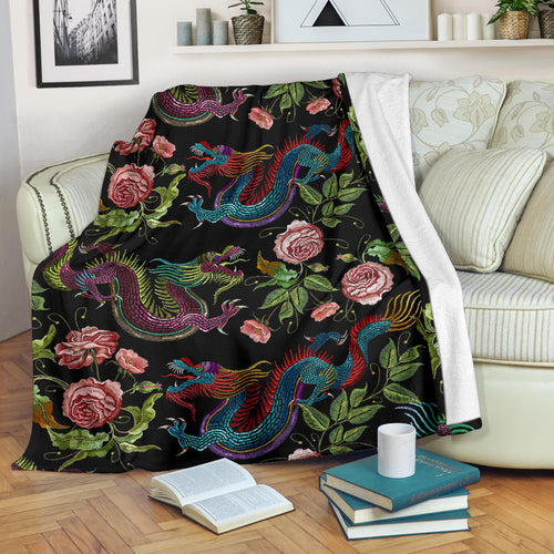 Dragons Flower Pattern Premium Blanket
