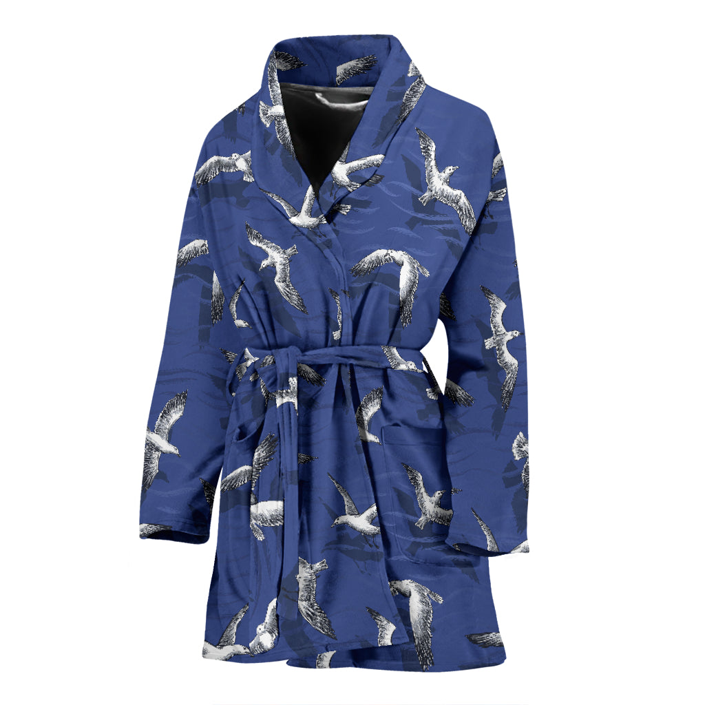 Seagull Pattern Print Design 03 Women's Bathrobe