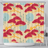 Red Bonsai Gray Sun Japanese Pattern Shower Curtain Fulfilled In US
