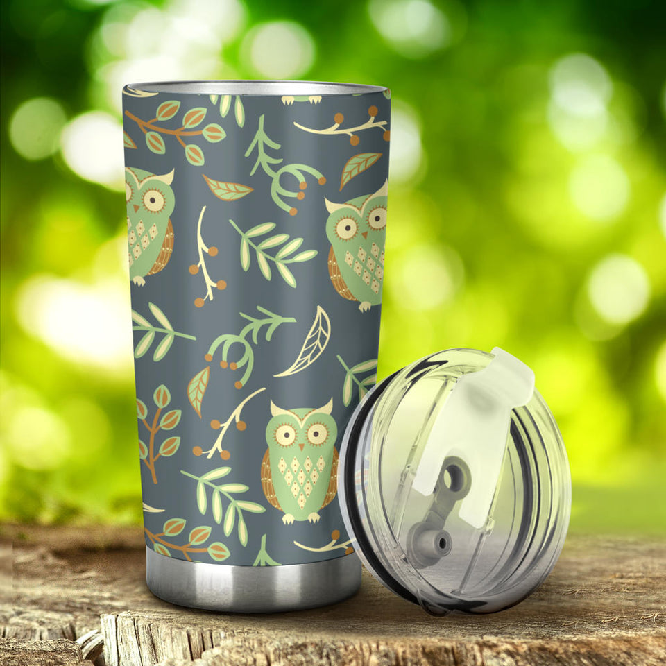 Cute Owls Leaves Pattern Tumbler