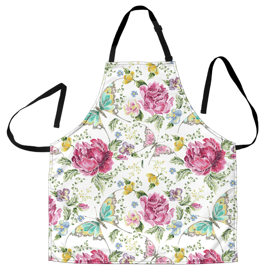 Hand Drawn Butterfly Rose Adjustable Apron