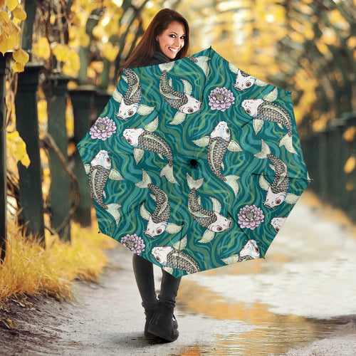 Koi Fish Carp Fish Lotus Pattern Umbrella