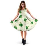 Broccoli Pattern Sleeveless Midi Dress