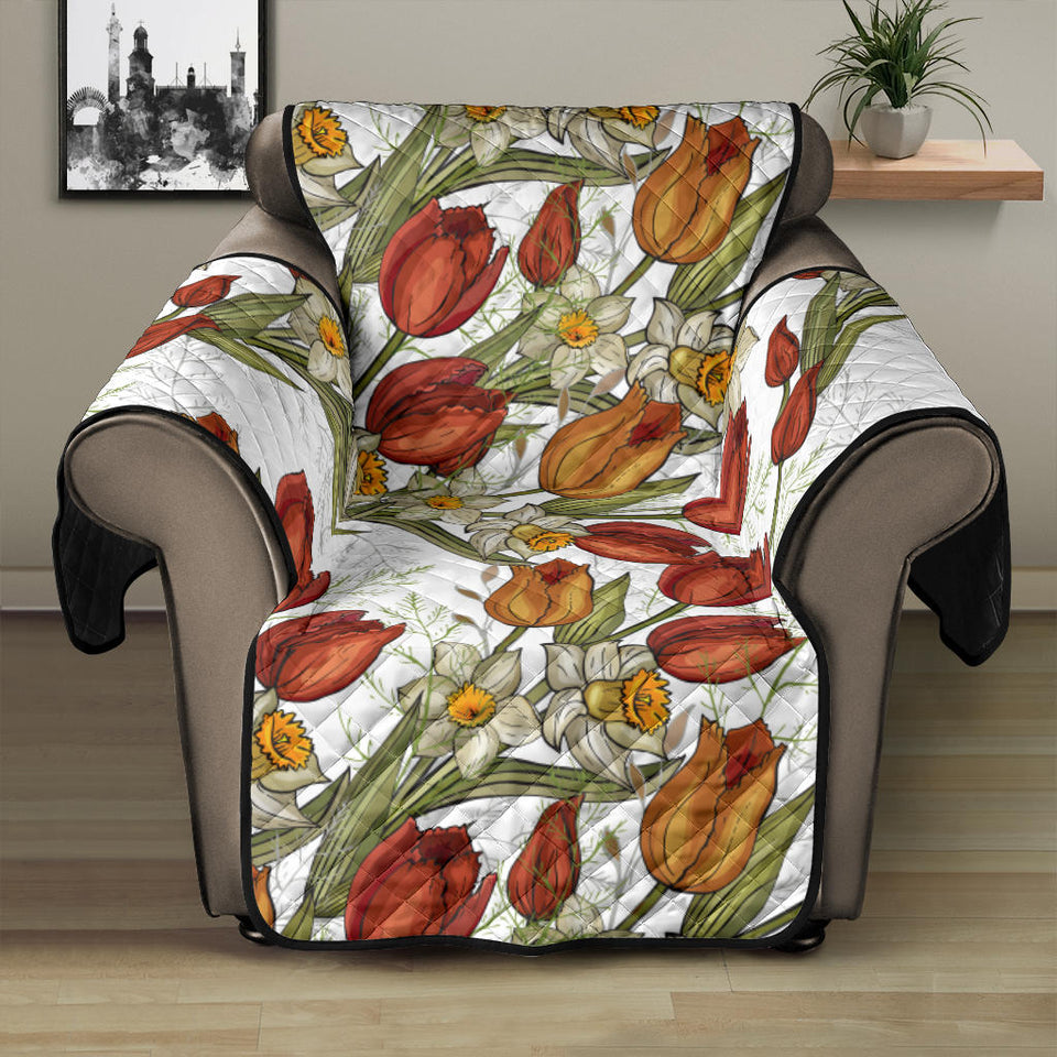 Red tulips and daffodils pattern Recliner Cover Protector
