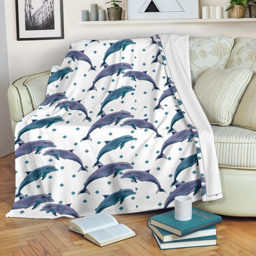 Dolphins Pattern Dotted Background Premium Blanket