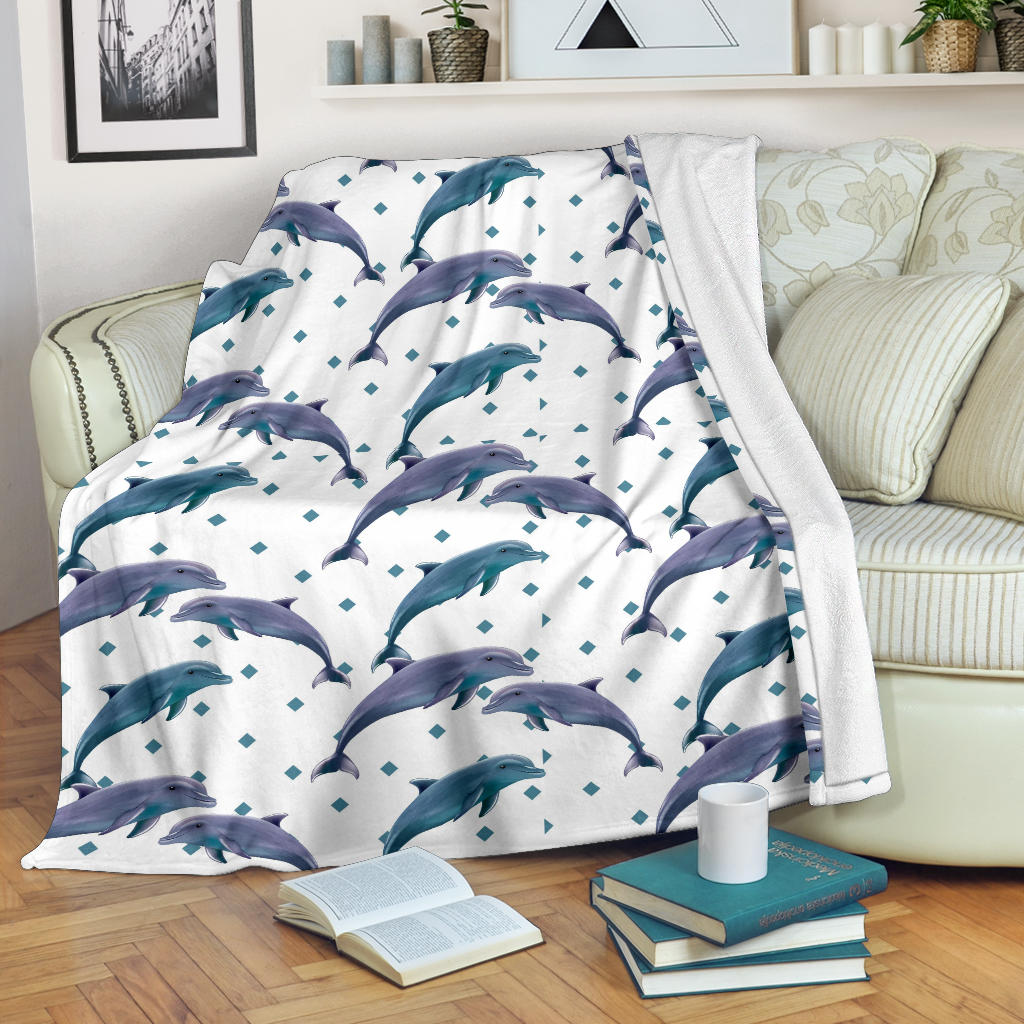 Dolphins Pattern Dotted Background Premium Blanket