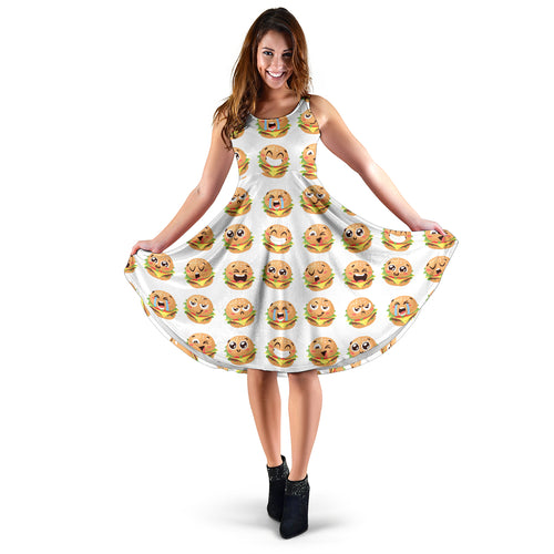 Hamburger Pattern Print Design 04 Sleeveless Midi Dress