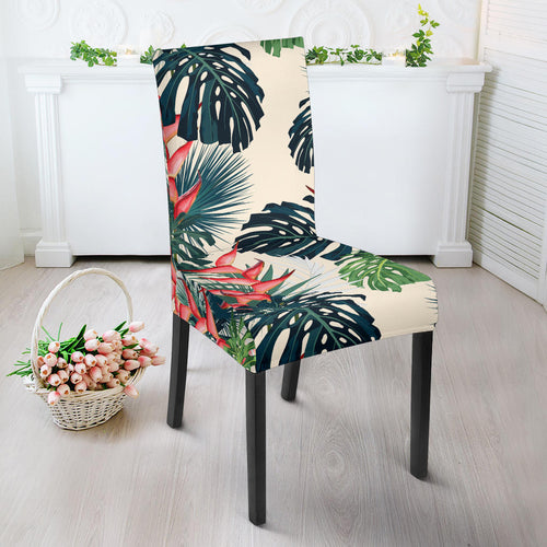 Heliconia Flowers, Palm And Monstera Leaves Dining Chair Slipcover