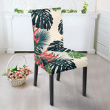 Heliconia Flowers, Palm And Monstera Leaves Dining Chair Slipcover