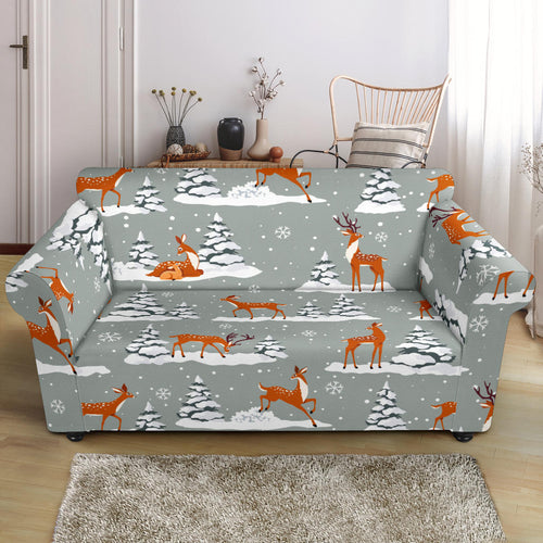 Beautiful Deers Winter Christmas Loveseat Couch Slipcover