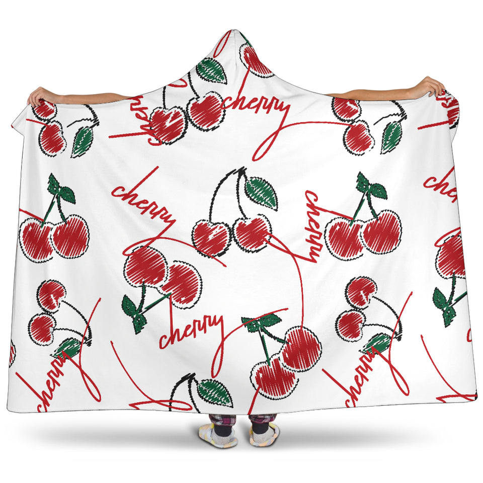 Hand Drawn Cherry Pattern Hooded Blanket