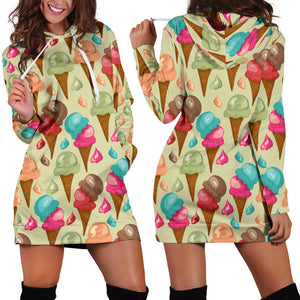 Colorful Ice Cream Pattern Women'S Hoodie Dress