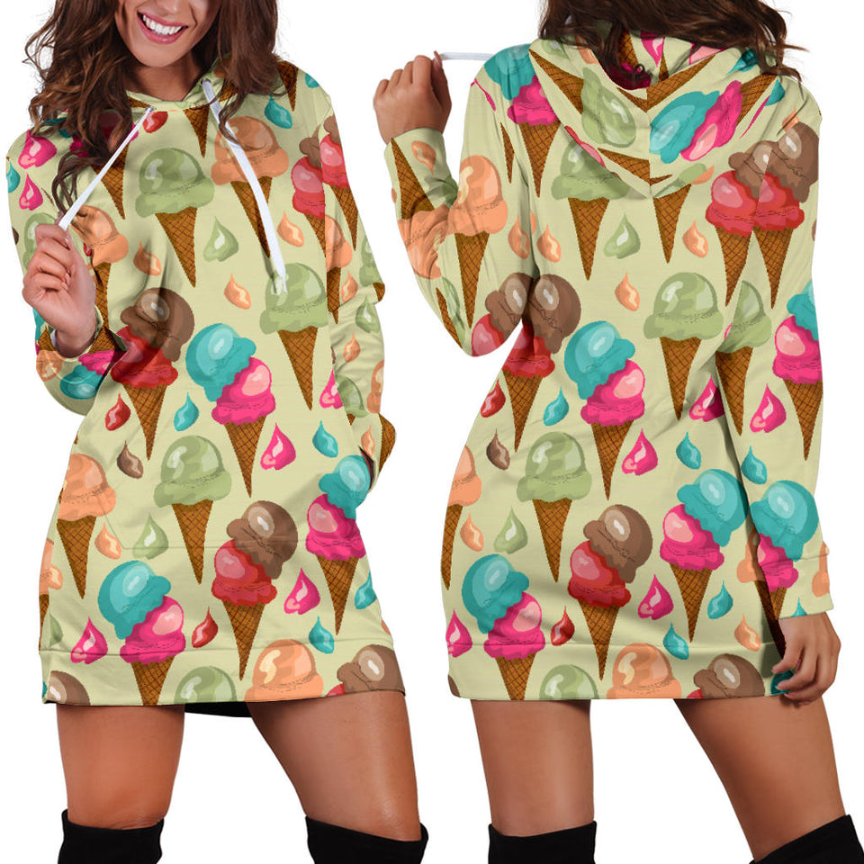 Colorful Ice Cream Pattern Women'S Hoodie Dress