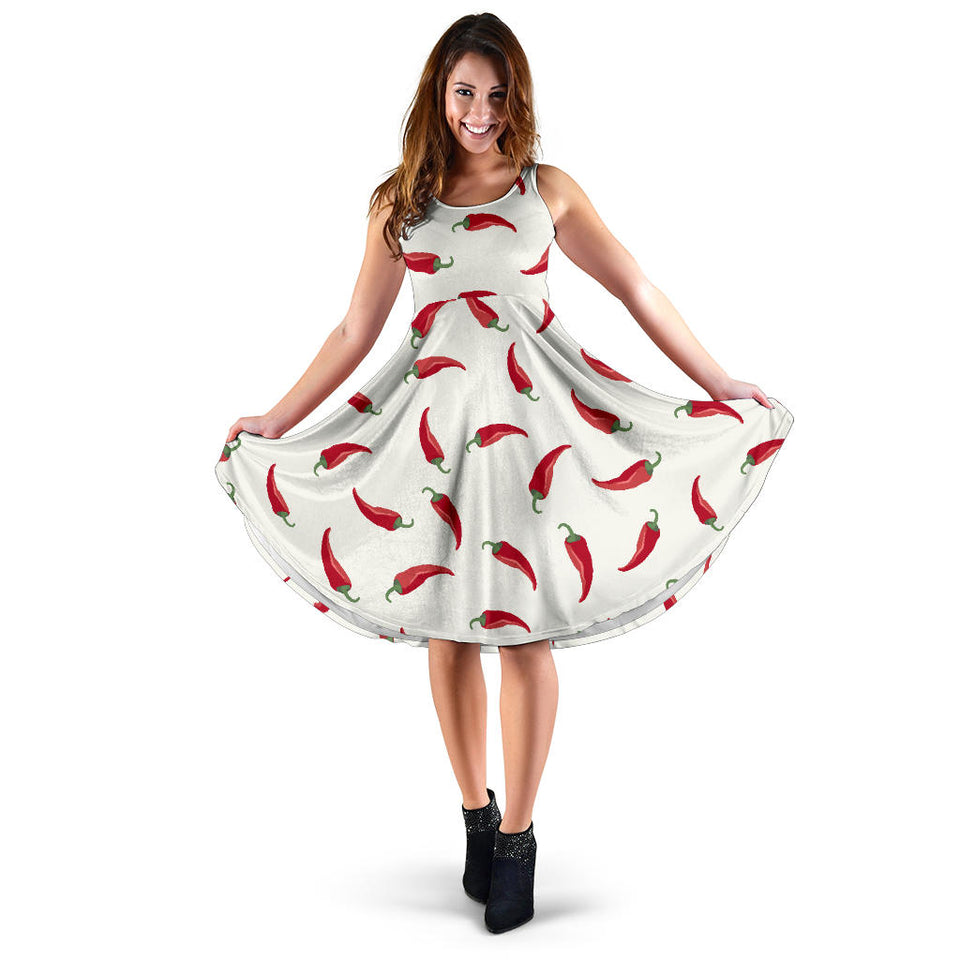 Chili Peppers Pattern Sleeveless Midi Dress