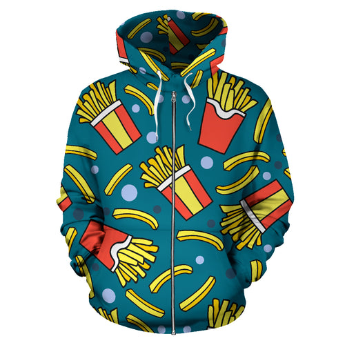 French Fries Red Paper Box Pattern Zip Up Hoodie