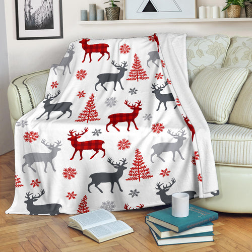 Deer Tree Snowflakes Chrismas Pattern Premium Blanket