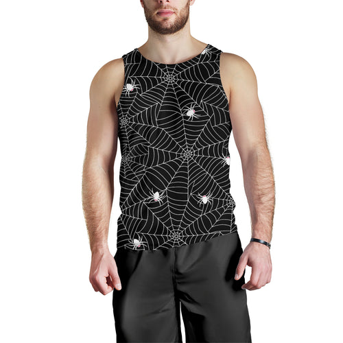 Spider web design pattern Black background white cobweb Men Tank Top