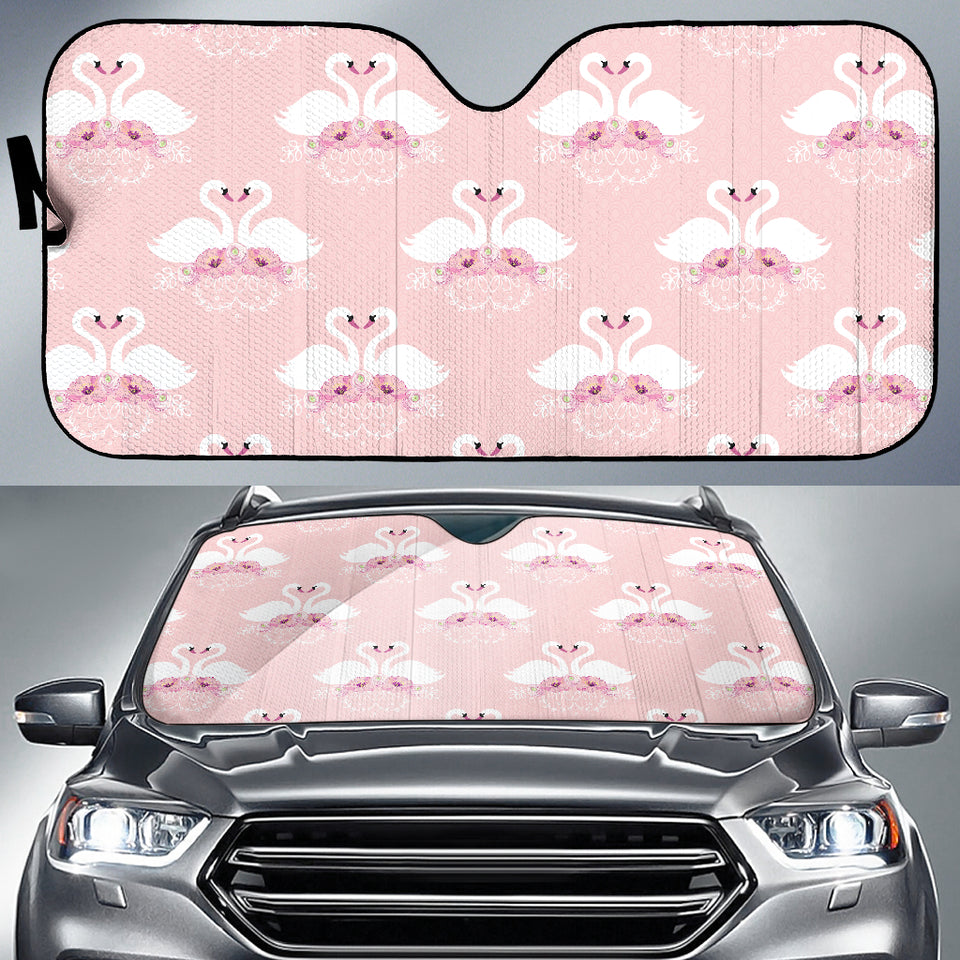 White Swan And Flower Love Pattern Car Sun Shade