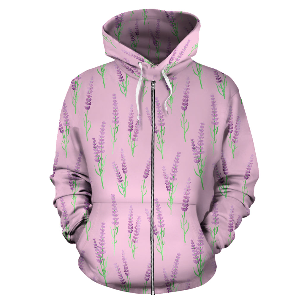 Lavender Pattern Pink Background Zip Up Hoodie