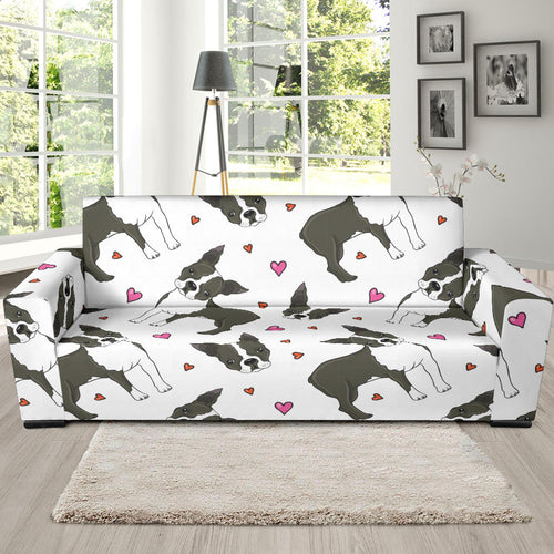 Boston Terrier Dog Hearts Vector Pattern Sofa Slipcover