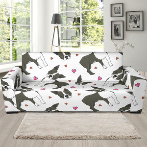 Boston Terrier Dog Hearts Vector Pattern Sofa Slipcover