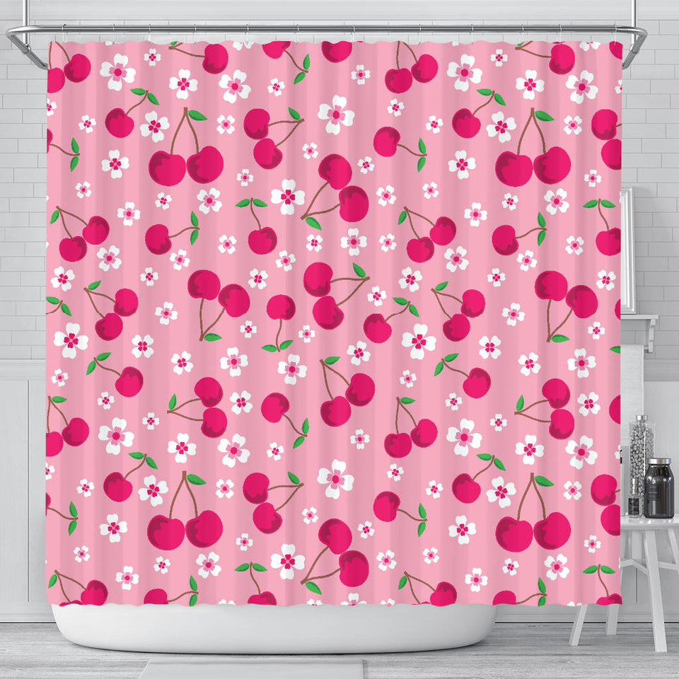 Cherry Flower Pattern Pink Background Shower Curtain Fulfilled In US